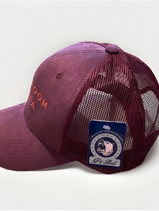 BALLROOM MARFA Suede Trucker Hat - Burgundy & Tangerine. Bold color way. NWT main image 6